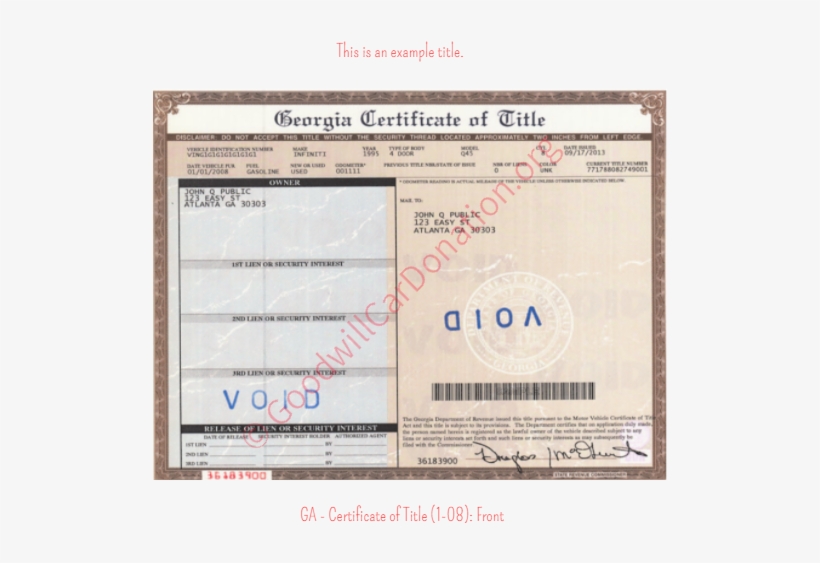 Ga Certificate Of Title 1 08 Front - Georgia Title, transparent png download