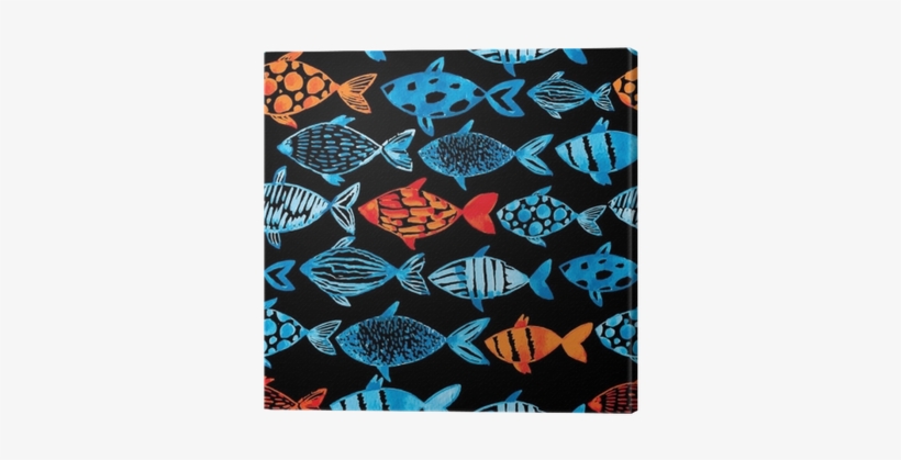 Light Watercolor Blue And Gold Fishes On The Black - Watercolor Painting, transparent png download