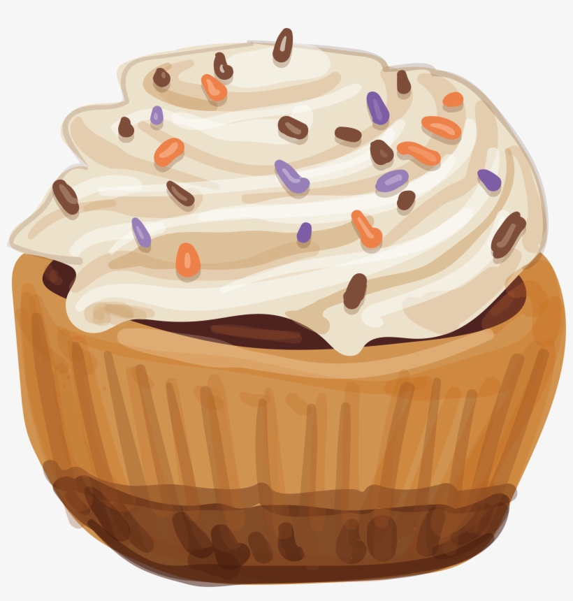 Cupcake Cream Watercolor Painting - Cake Design Png, transparent png download