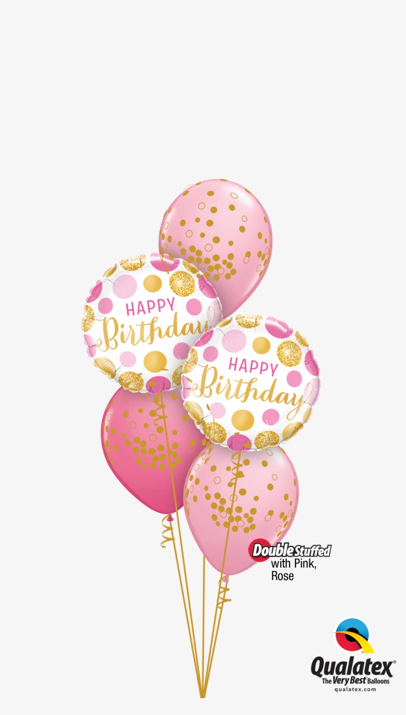 Pink & Gold Confetti Dots Birthday Balloon Bouquet - Birthday Pink & Gold Dots Foil Mylar Balloon 18", transparent png download