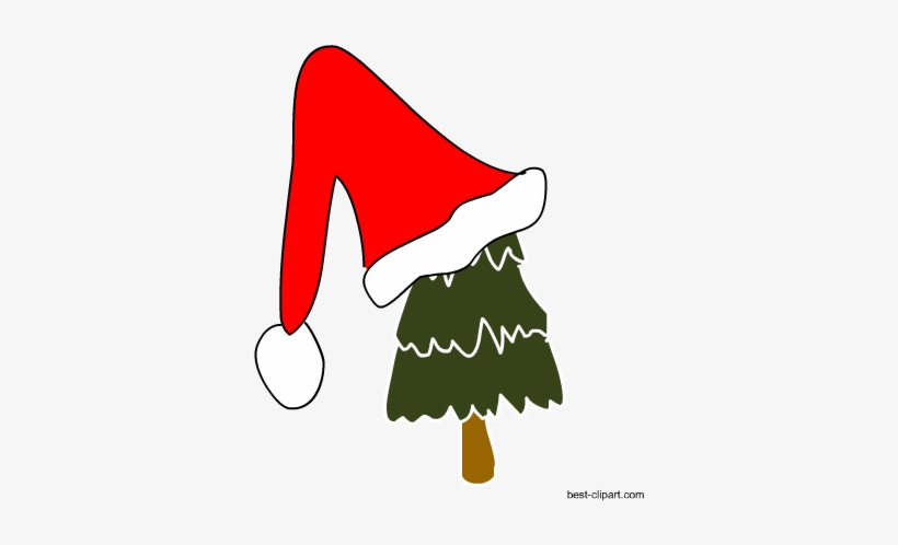 Christmas Tree With Santa's Hat Free Clip Art - Christmas Day, transparent png download