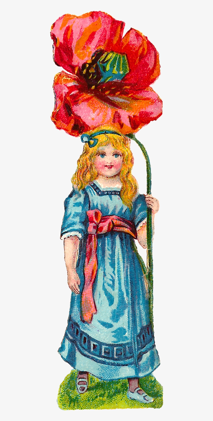 Girl Flower Floral Poppy Botanical Art Clipart Digital - Creative Arts, transparent png download