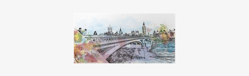 Watercolor Sketch Of Big Ben And Bridge London, The - London Bridge, transparent png download