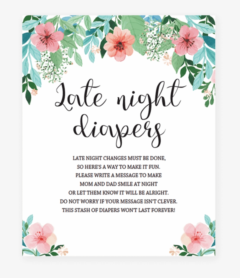 Late Night Diapers Printable Sign With Pink Flowers - Mom Osa Bar Sign, transparent png download