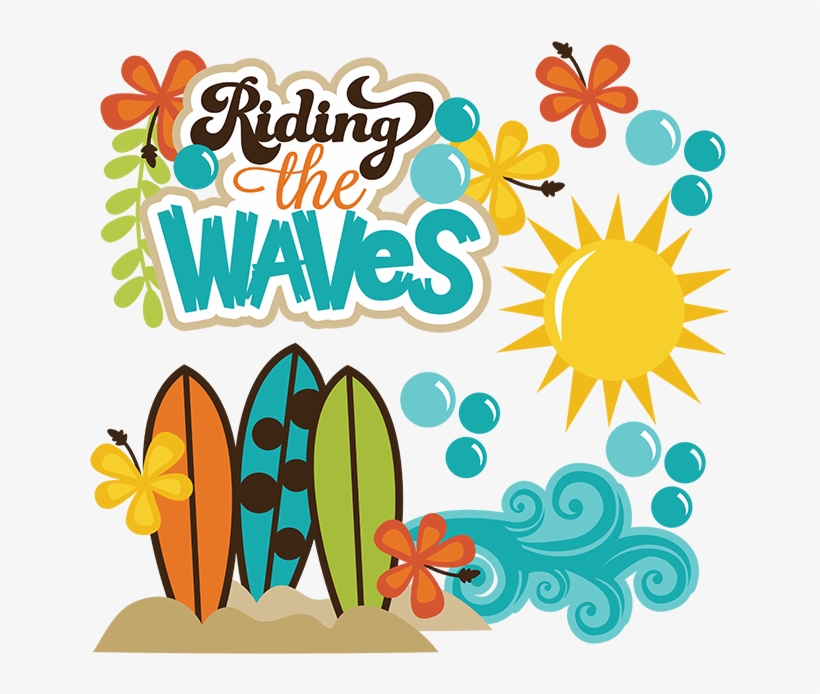 Pin Beach Waves Clipart - Wave With Surfing Board Clipart, transparent png download