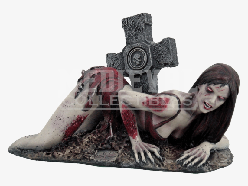Graveside Zombie Girl Statue - Undead Zombie Stripper Girl Statue Skull Emerging, transparent png download