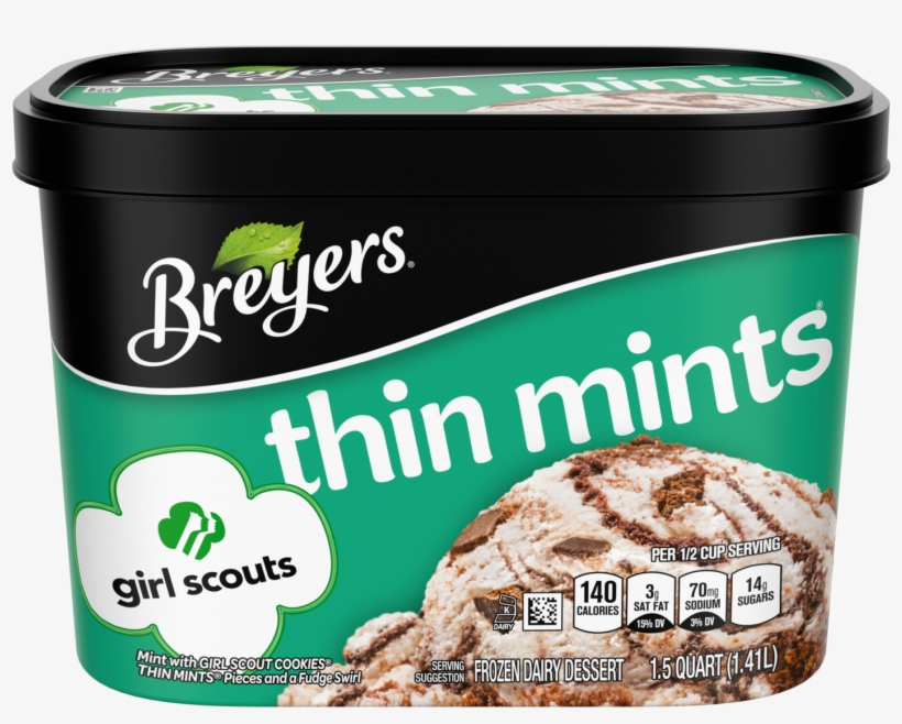 A 48 Ounce Tub Of Breyers Girl Scout Thin Mints Front - Breyers Reese's Ice Cream, transparent png download