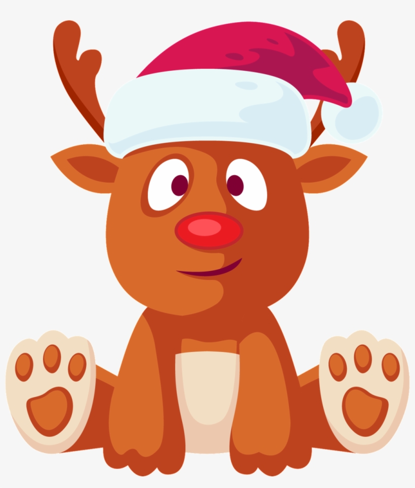 Deer Transparent Cartoon Sitting In A Christmas Hat - Portable Network Graphics, transparent png download