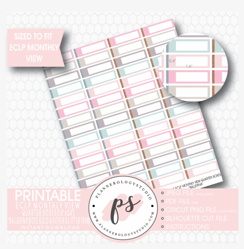 "ballerina" Rose Gold & Silver Glitter Trim Monthly - Sticker, transparent png download