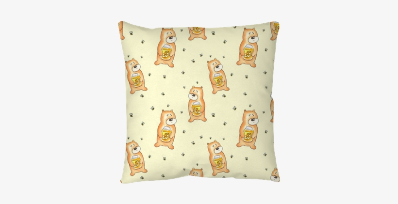 Seamless Pattern With Watercolor Bears And Bees Throw - Cushion, transparent png download