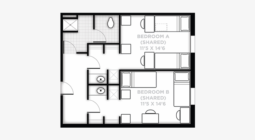 Suite With Two Shared Rooms Sharing A Bathroom - Nike 102 Ucf, transparent png download