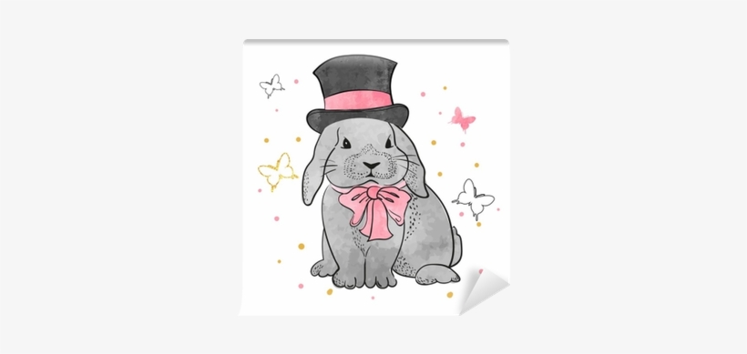 Cute Watercolor Rabbit Boy With Bow And Hat - Illustration, transparent png download