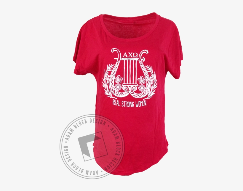 Alpha Chi Omega Lyre Real Strong Women Tee - Active Shirt, transparent png download