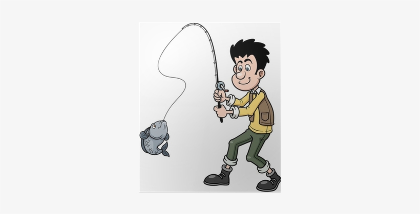 Vector Illustration Of Cartoon Man Fishing Poster • - Fishing Cartoon, transparent png download
