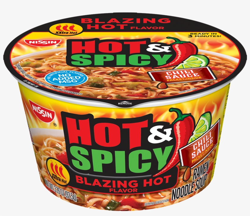 Nissin Bowl Noodles Hot And Spicy Blazing Hot Flavor - Nissin Bowl Noodles Hot & Spicy Ramen, Beef - 3.28, transparent png download