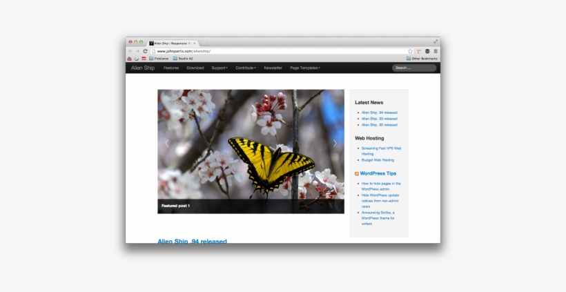 Alien Ship Is An Html5 Compliant Wordpress Theme Based - Butterfly, transparent png download