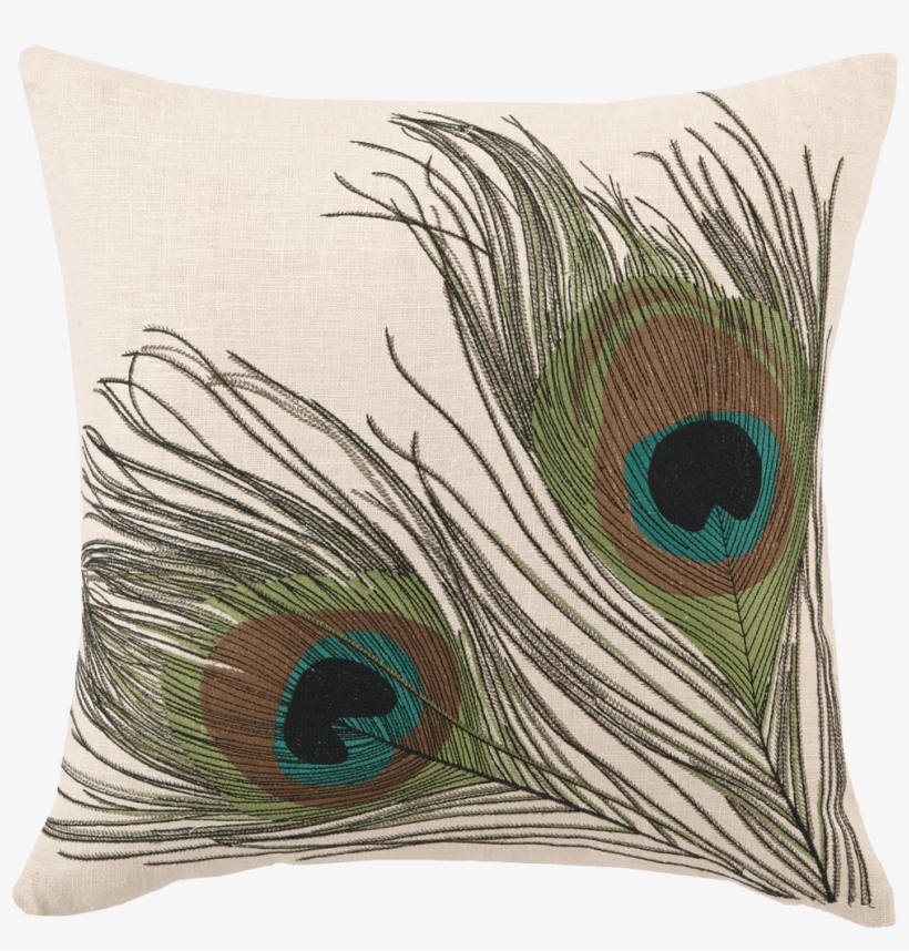 Double Peacock Feather Embroidered Pillow - Double Peacock Feather Png, transparent png download