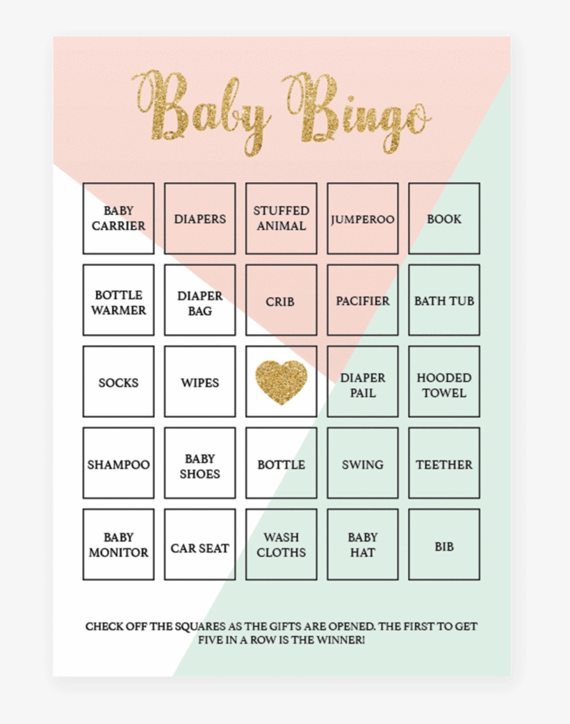 Pink And Mint Printable Baby Bingo Cards By Littlesizzle - Baby Bingo Printable, transparent png download