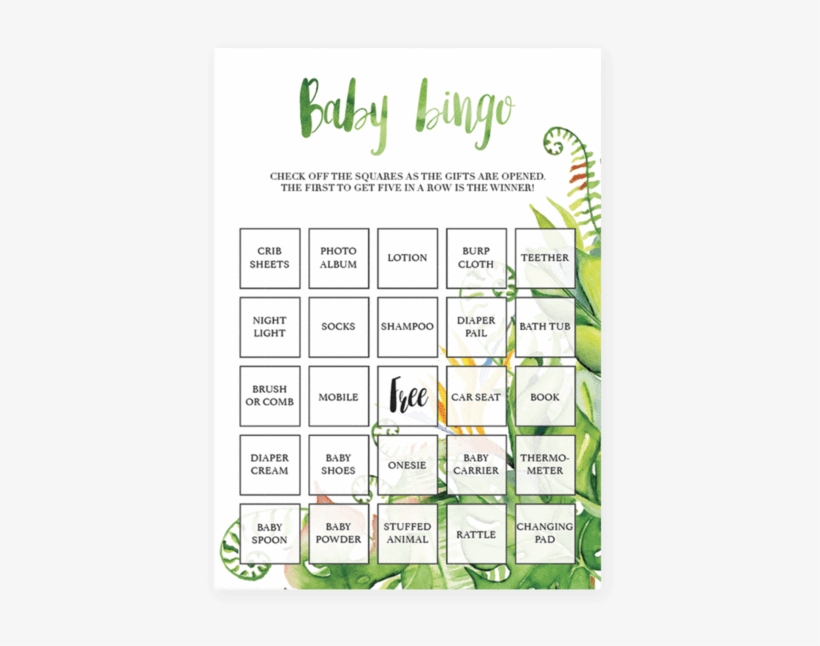 Green Tropical Baby Shower Baby Bingo Printable Instant - Greenery Baby Shower Bingo, transparent png download