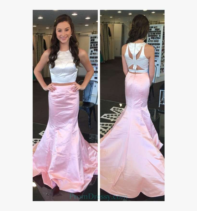 Satin Floor Length Mermaid Prom Dress Two Piece Pink - Dress, transparent png download