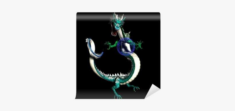 Magical Asian Dragon With Glowing Plasma Blue Orb Wall - Dragon, transparent png download