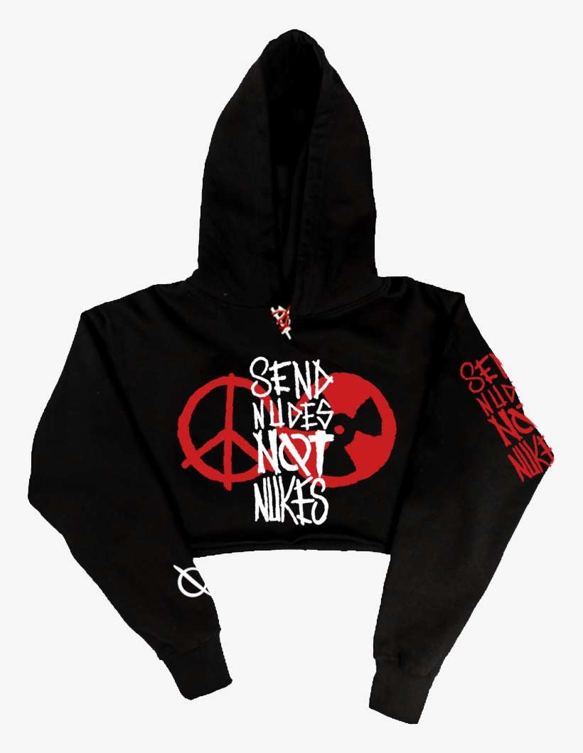 Send Nudes Not Nukes // Stop Fighting Crop Top Pull - Hoodie, transparent png download