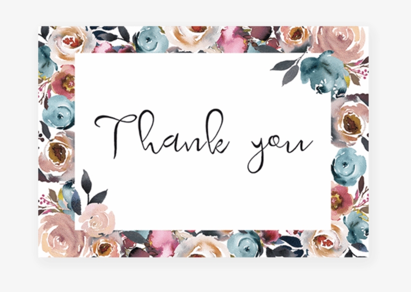 Boho Floral Thank You Card Printable By Littlesizzle - Handgemaltes Rosa Blaues Aquarell Blumenhochzeit Karte, transparent png download