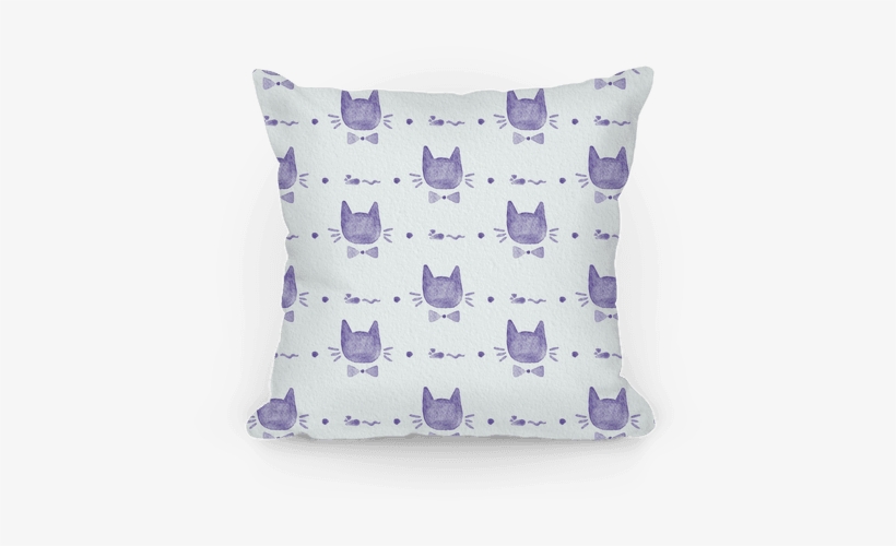 Purple Watercolor Cat Bow Tie Pattern Pillow - Bow Tie, transparent png download