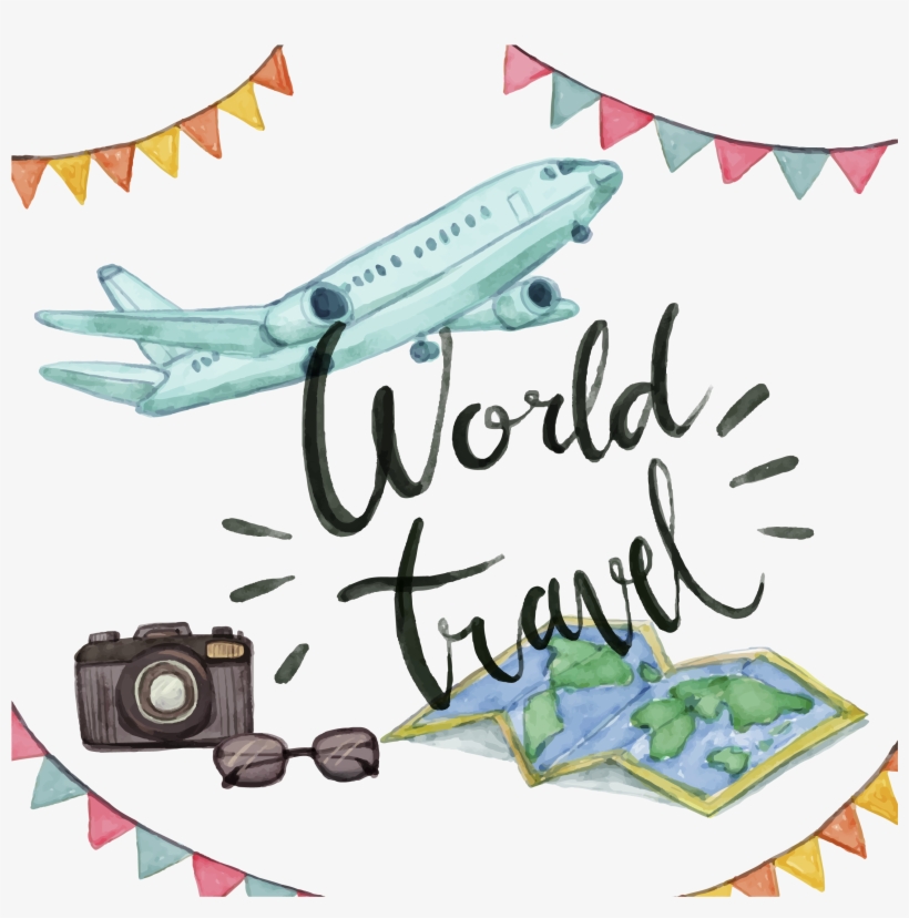 Travel Painting Clip Art Hand Drawn Plane - Airplane Watercolor Png, transparent png download