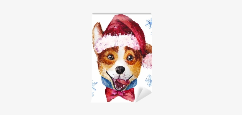 Watercolor Artistic Christmas Dog In Hat Portrait Isolated - Dog, transparent png download
