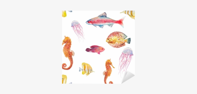 Watercolor Tropical Fish Seamless Pattern - Arrecife Estilo Acuarela Png, transparent png download