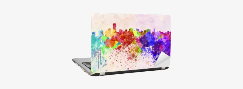 Miami Skyline In Watercolor Background Laptop Sticker - Kunstdruck: Paulrommer's Miami Skyline In Watercolor, transparent png download