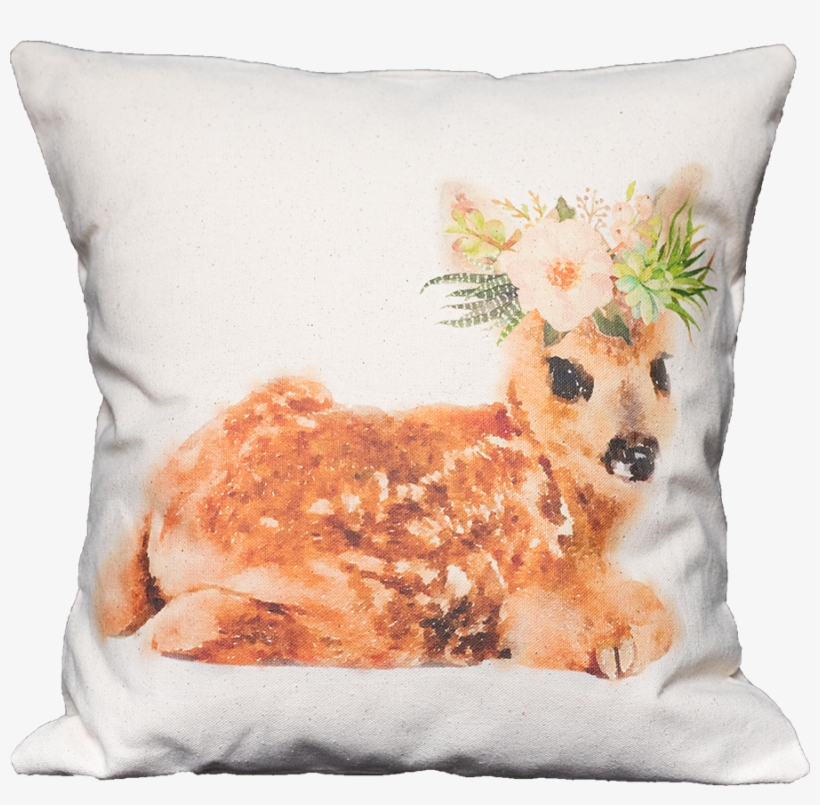 Watercolor Floral Fawn - Cushion, transparent png download