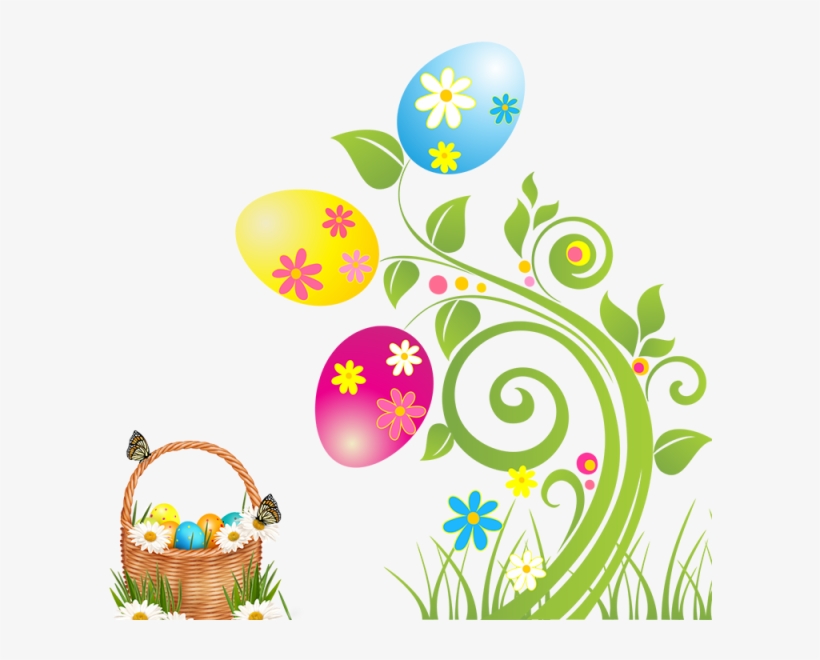 Easter Flowers And Basket, Easter Flowers, Basket, - Wall Sticker Floral Vine, transparent png download