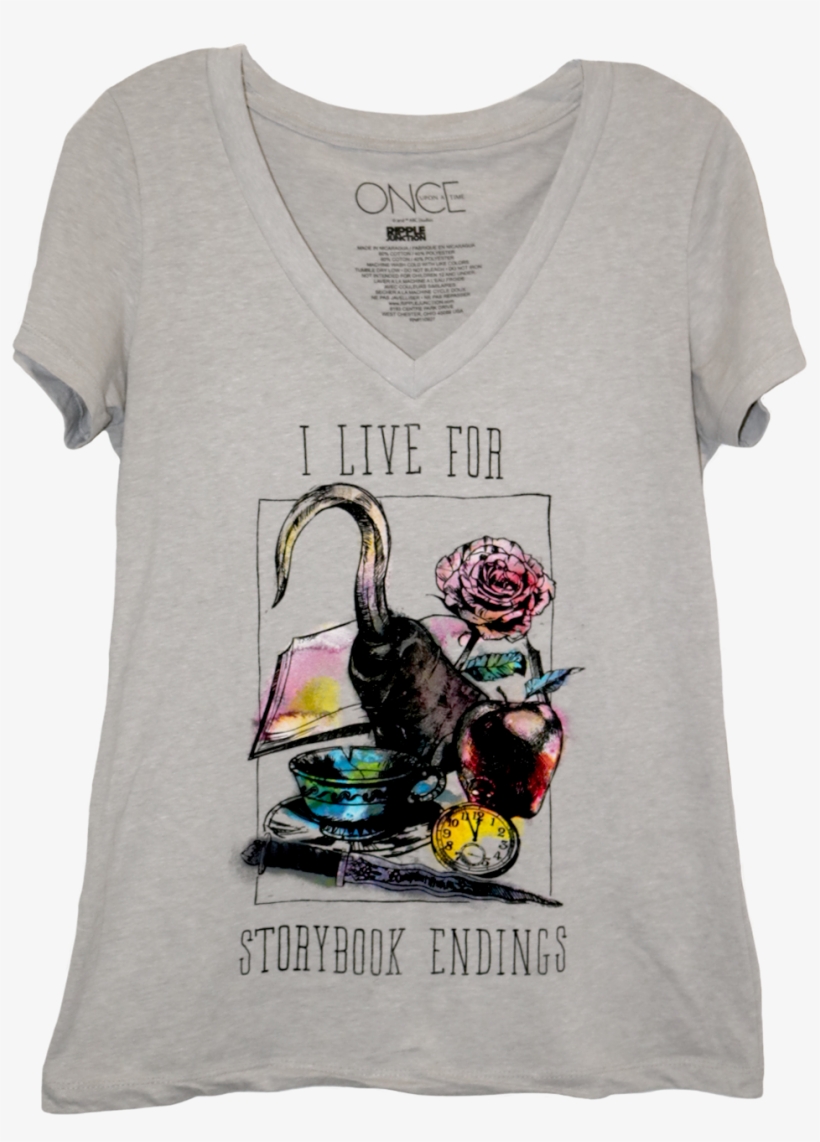 A V Neck T Shirt With Watercolor Images Of A Hook, - Storybook Endings, transparent png download