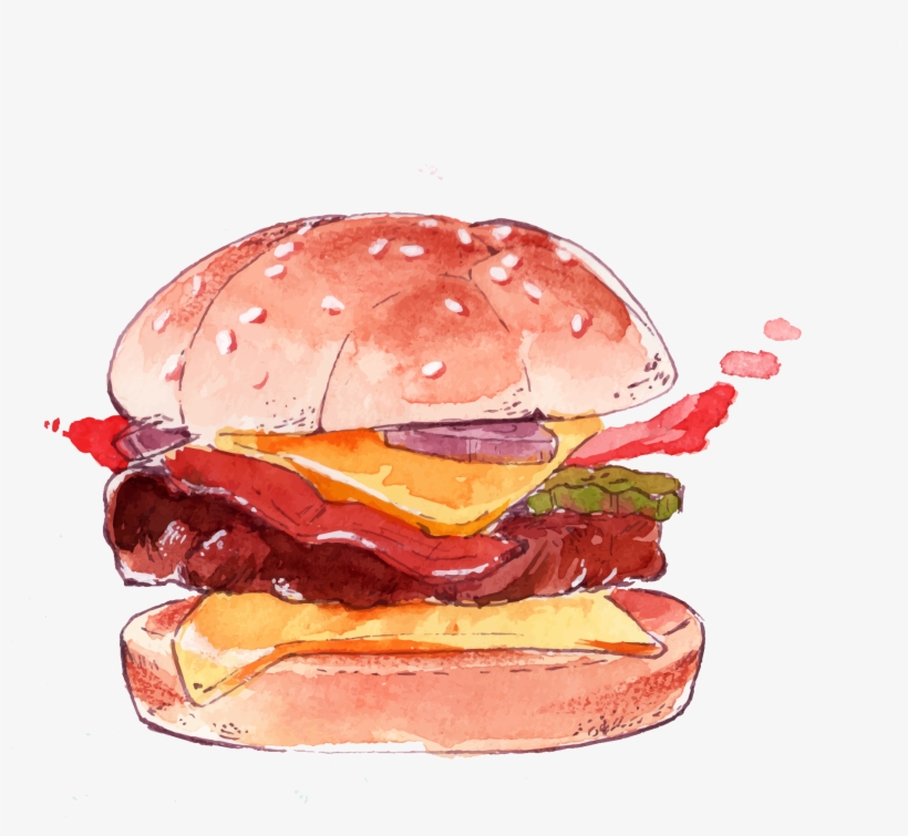 Watercolor Burger Png Image Free Vector - Watercolor Food Png, transparent png download