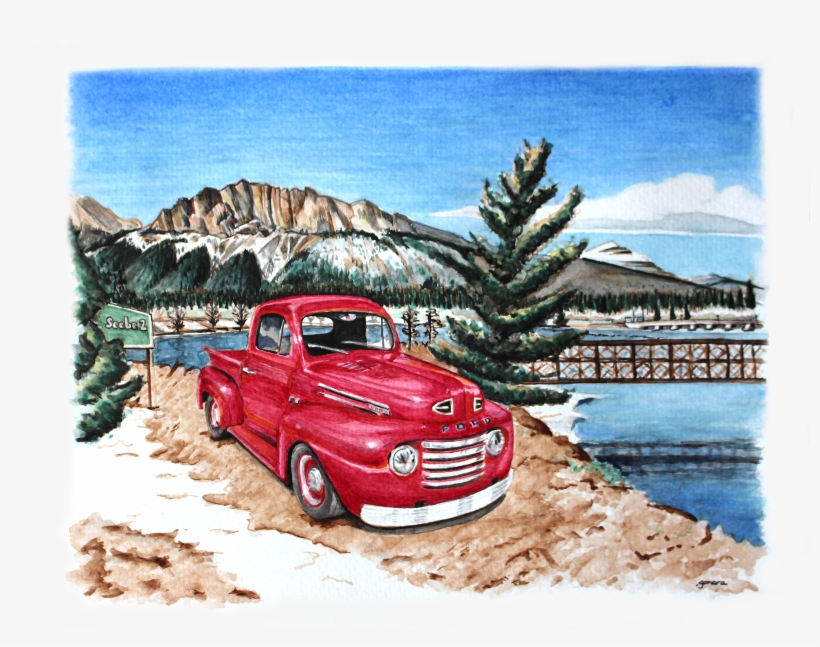 Yamnuska Mountain, Seebe And The Ford Truck Watercolor - Studebaker M Series Truck, transparent png download