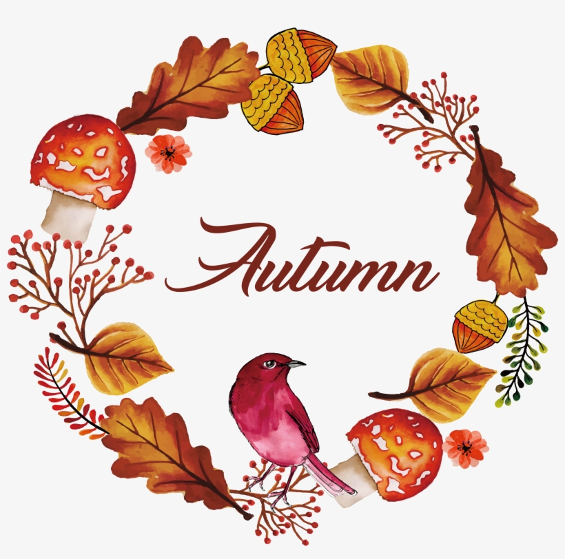 Autumn Watercolor Flower And Bird - Flowers Watercolour Autumn, transparent png download