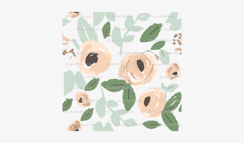 Nude, Peach And Green Watercolor Flowers - Green Watercolour Flowers Png, transparent png download