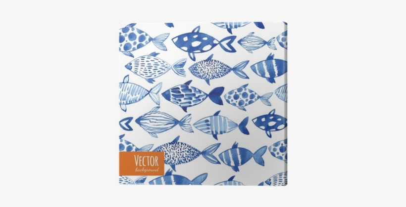 Light Watercolor Blue Fishes On The Black Background - Mainstays Reversible Fish Decorative Pillow, White, transparent png download