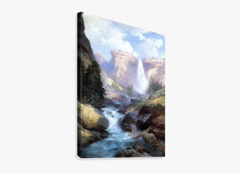 Waterfall In Yosemite Canvas Print - Waterfall And River Painting, transparent png download