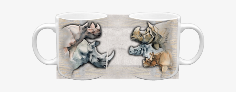Watercolor 5 Rhinos Ceramic Mug - Kitten, transparent png download