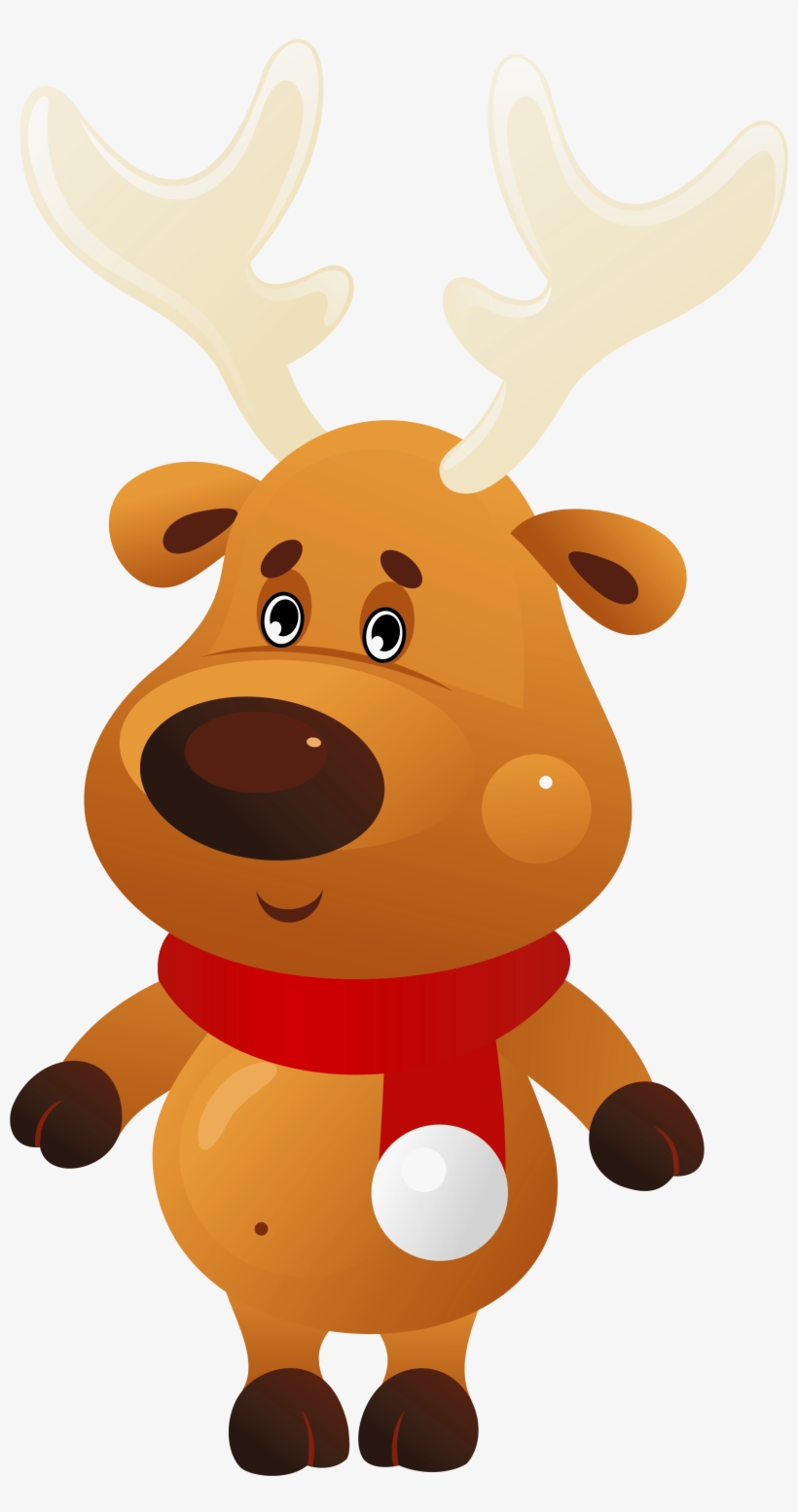 Cute Christmas Reindeer With Red Scarf Png Clipart - Christmas Reindeer Clipart Png, transparent png download