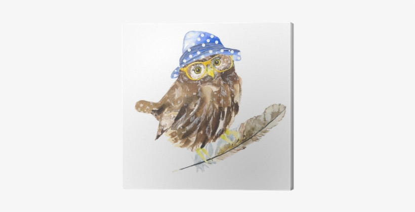 The Bird In The Hat, And Glasses - Watercolor Painting, transparent png download