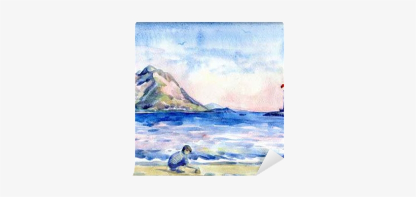 Little Boy On The Beach - Watercolor Painting, transparent png download