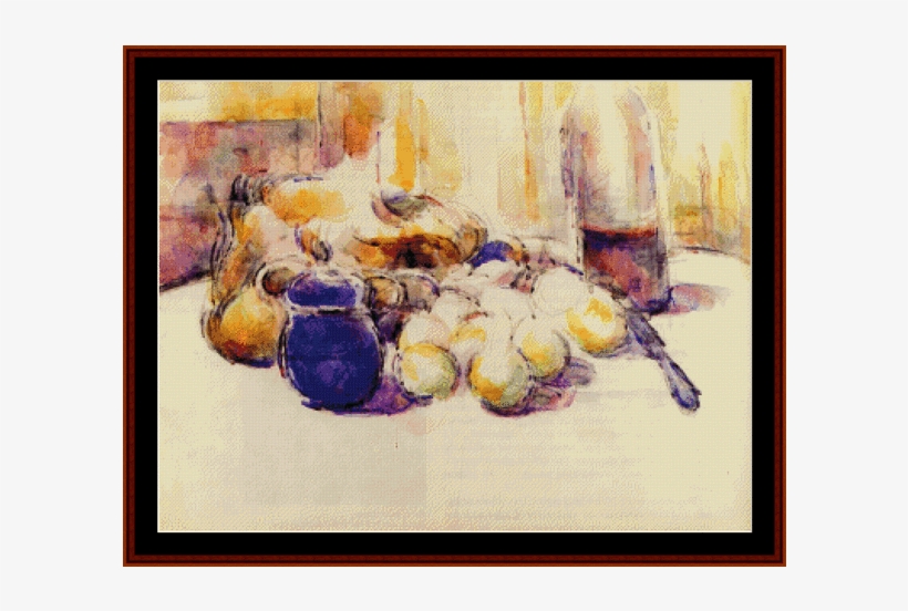 Blue Pot And Wine Bottle - Cézanne Pear Still Life, transparent png download
