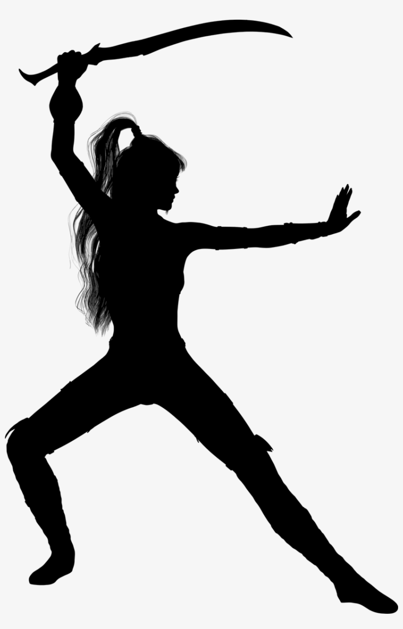 Swordswoman Female Woman - Female With Sword Silhouette, transparent png download