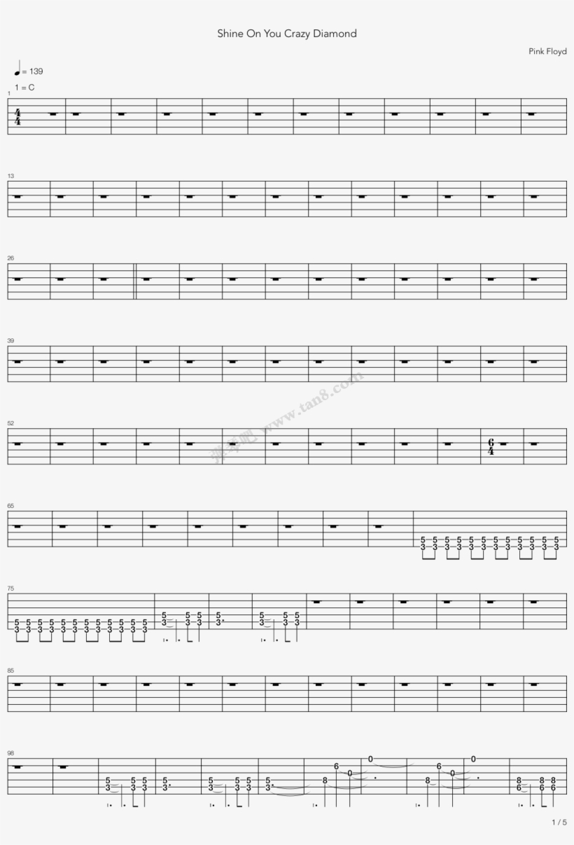 Shine On You Crazy Diamond Parts I - Sheet Music, transparent png download