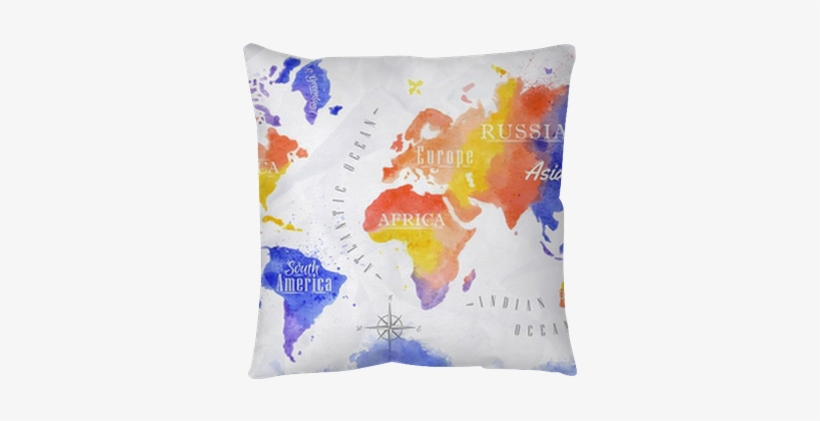 Watercolor World Map Red Purple Floor Pillow • Pixers® - Paper Watercolour World Map, transparent png download