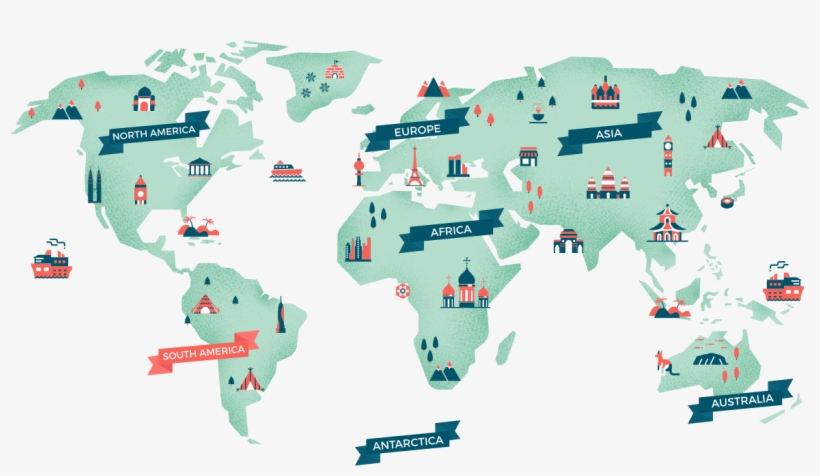 Illustrated World Map, transparent png download